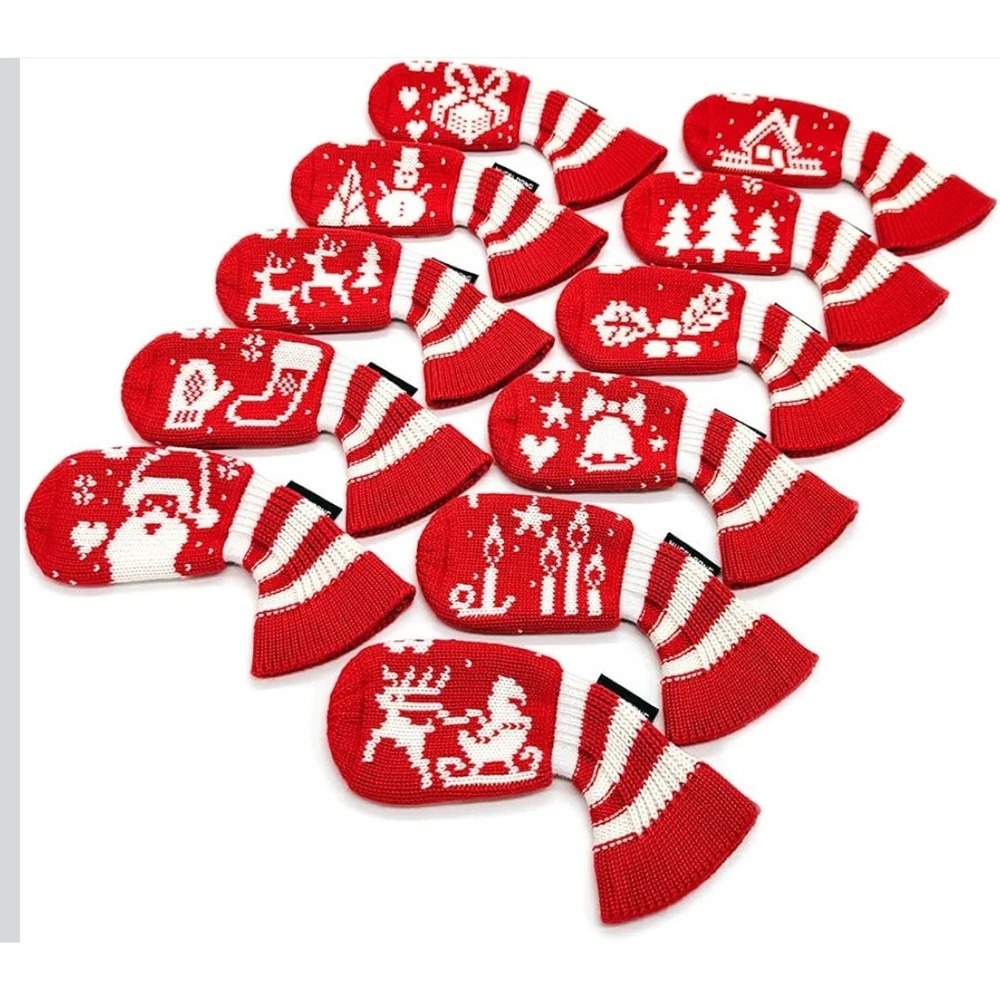 HUCELDONG‎ Golf Iron Head Covers Knit Christmas Santa Snowman Reindeer Red White